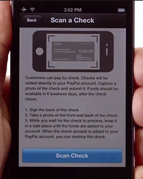 Scan du chque avec PayPal Here