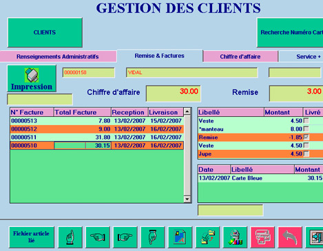 Fiche client avec liste des factures et des livraisons