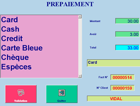 Le prpaiement dans Pressing Plus