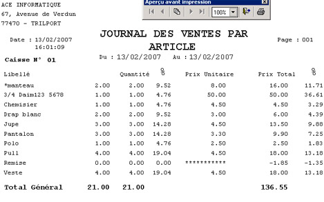 Le journal des ventes par article