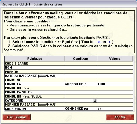 slection d'un groupe de clients dans quoram