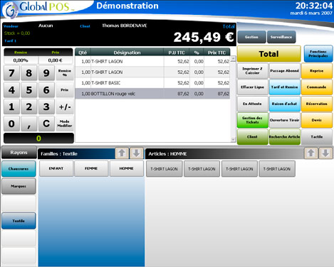 Ecran de caisse de GlobalPos