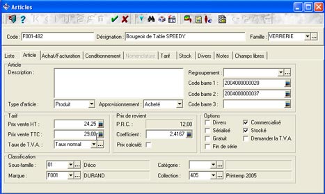 logiciel de caisse xl pos : fiche article