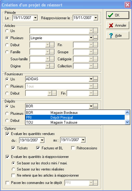 xl pos : le paramtrage du projet de rassort