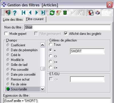 cration d'un filtre dans XL Pos